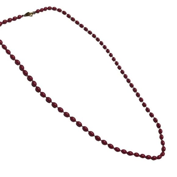 Vintage  Pink Fuchsia Pink Glass Ball Beaded Summer Chain Necklace 25" - Picture 2 of 5